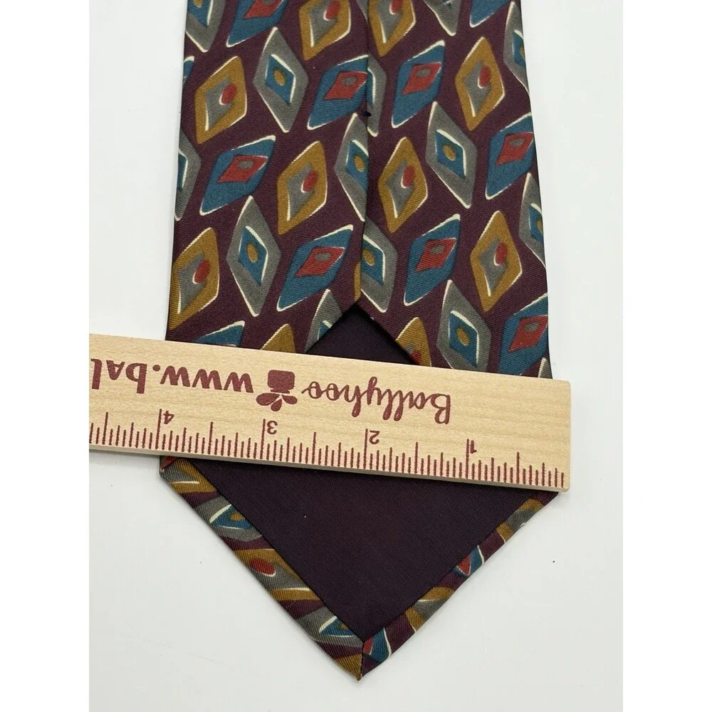 Vtg Geoffrey‎ Beene Tie Abstract Diamonds Geometric Multicolor Silk USA Made 56”
